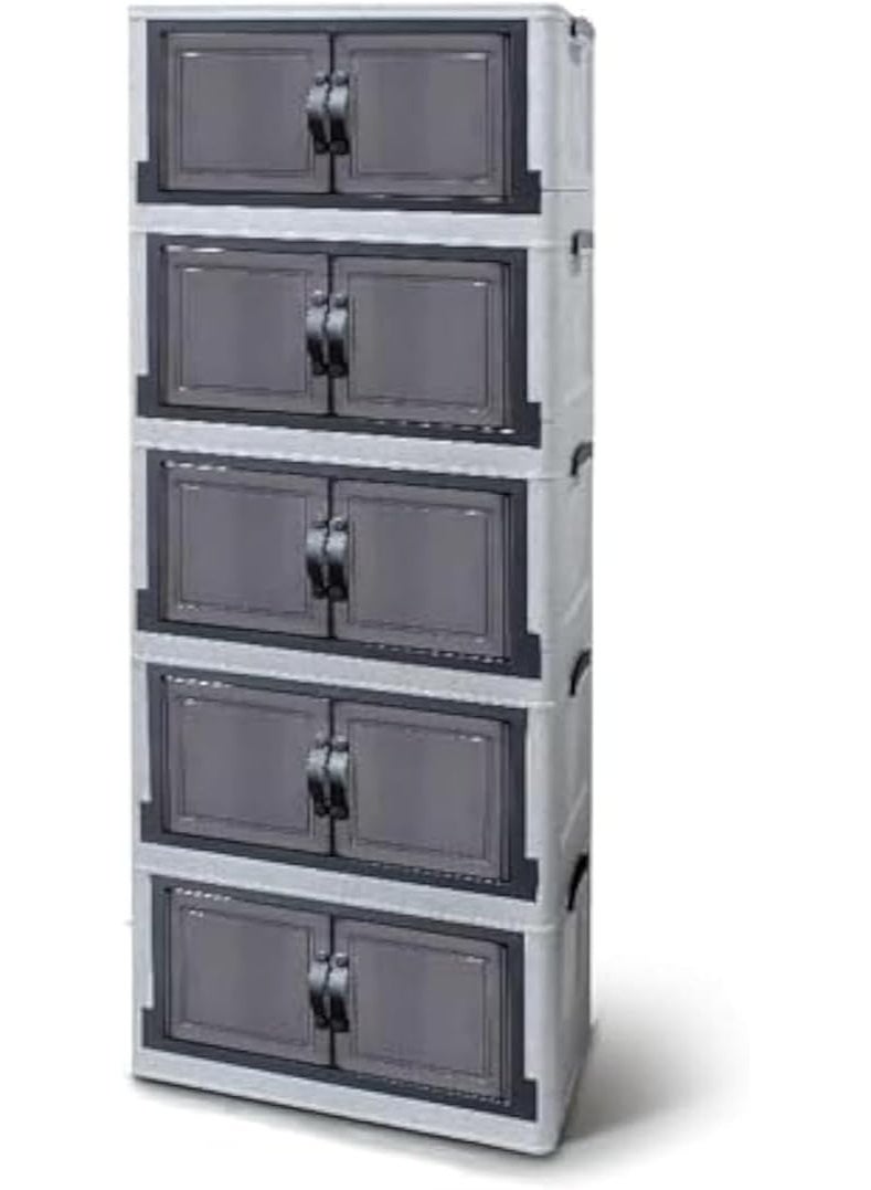 NAMA 5-Tier Plastic Clear-Door Storage Cabinet, White and Beige Display Drawers, Organizer Unit with Transparent Doors, Home Office Storage Solution - Image 1